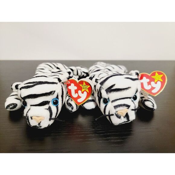 Blizzard White Tiger Lot of 2 Ty Beanie Babies #4163 1996 Retired PVC - Picture 2 of 11